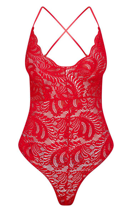 Kendra Red Lace Cross Back Bodysuit