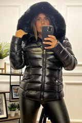 Soraya Black Padded High Shine Puffer Coat