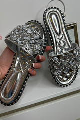 Elisa Silver Large Jewel Strap Sliders