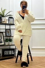 Zoie Beige Knitted Cardigan Loungewear Set