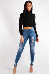 Gia Blue Mid Wash Denim Distressed Skinny Jeans