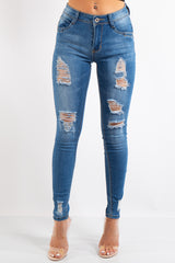 Gia Blue Mid Wash Denim Distressed Skinny Jeans