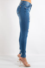 Gia Blue Mid Wash Denim Distressed Skinny Jeans