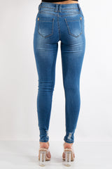 Gia Blue Mid Wash Denim Distressed Skinny Jeans