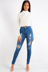 Kyla Blue Denim High Waist Distressed Jeans