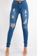 Kyla Blue Denim High Waist Distressed Jeans