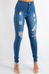 Kyla Blue Denim High Waist Distressed Jeans