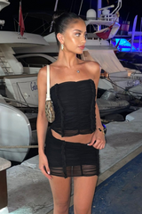 Anya Black Mesh Bandeau Ruched Co-Ord Set