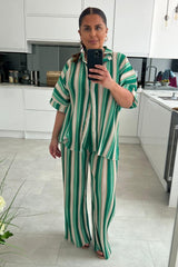 Harmony Green Stripe Pleated Shirt Co ord Set