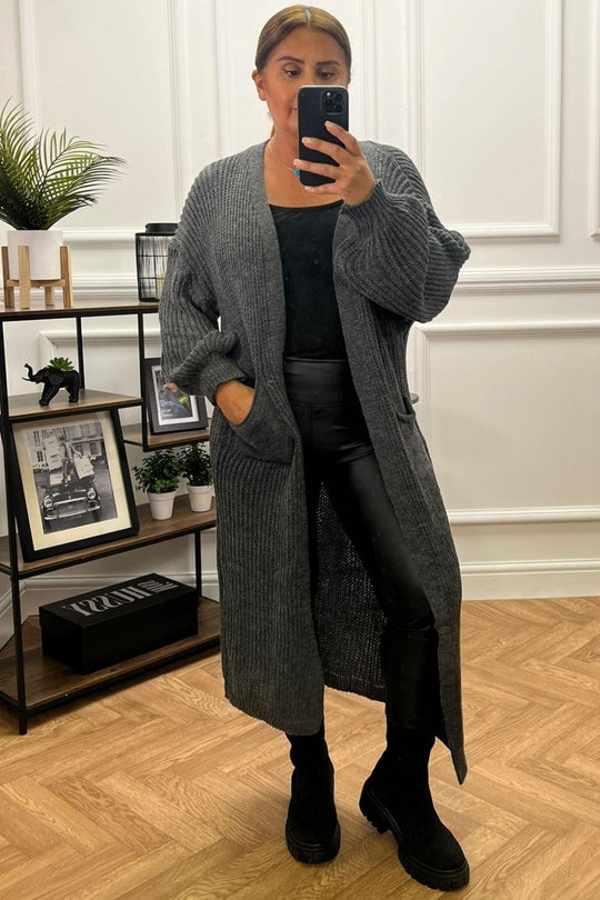 Yara Charcoal Grey Knit Long Cardigan