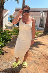 Yasmine Ribbed Beige Midi Dress