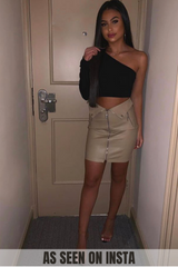 Madeline Beige PU Zip Detail Biker Mini Skirt
