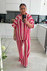 Harmony Pink Stripe Pleated Shirt Co ord Set