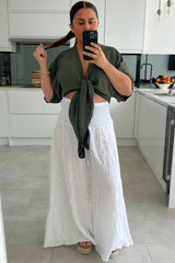 Amara Khaki Cropped Tie Up Top