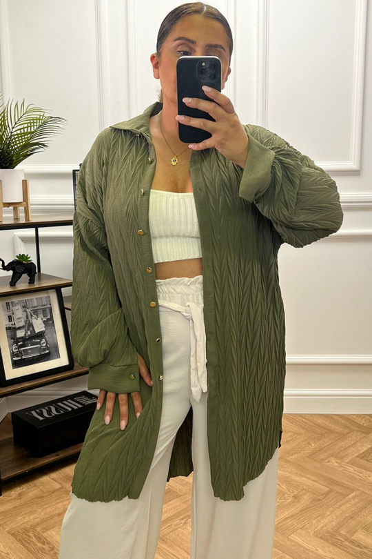 Veronica Khaki Crinkle Shirt Dress