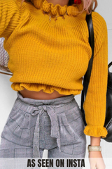 Emma Mustard Ruffle Neck Cropped Jumper