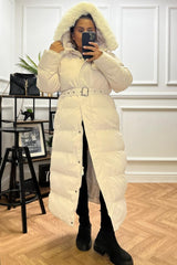 Hazel Beige Padded Faux Fur Hooded Coat