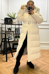 Hazel Beige Padded Faux Fur Hooded Coat