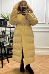Hazel Camel Padded Faux Fur Hooded Coat