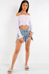 Lilac Bardot Knitted Crop Top
