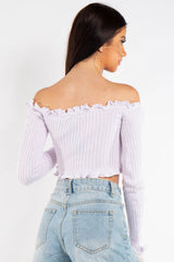 Lilac Bardot Knitted Crop Top