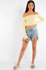 Yellow Bardot Knitted Crop Top