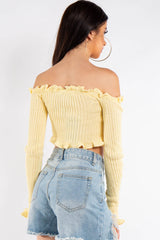 Yellow Bardot Knitted Crop Top