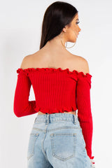 Red Bardot Knitted Crop Top