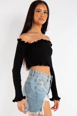 Black Bardot Knitted Crop Top