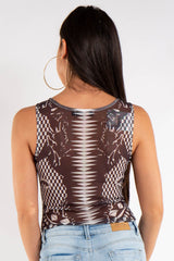 White Mesh printed Bodysuit