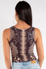 Tan Mesh Printed Bodysuit