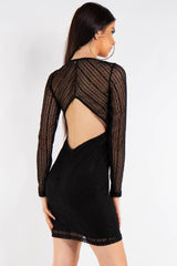 Black Lace long Sleeve V Front Dress   