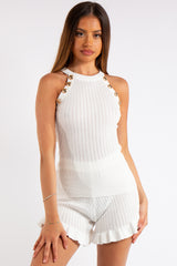 Isabela White Gold Button Racer Knit Co Ord Set