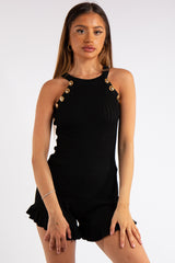 Isabela Black Gold Button Racer Knit Co Ord Set