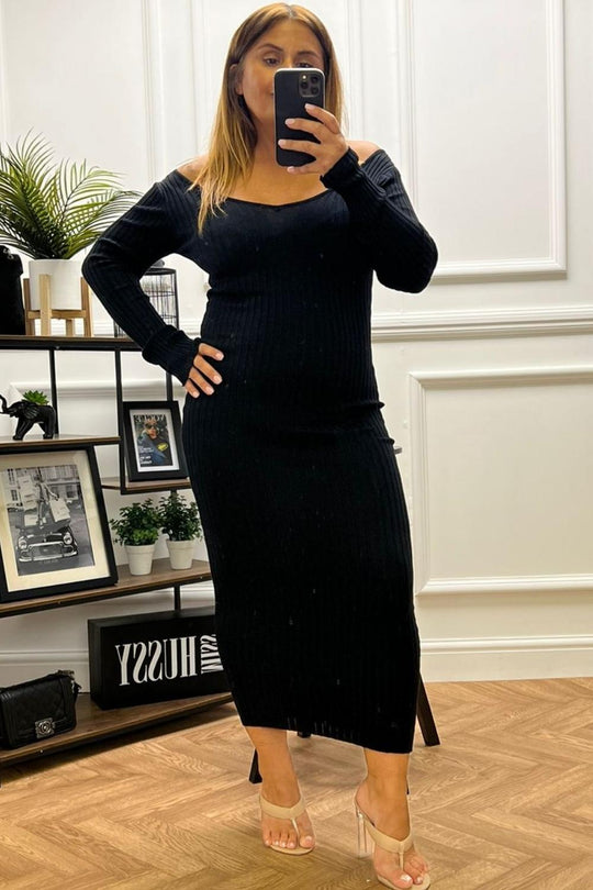 Azra Black Rib Knit Dress
