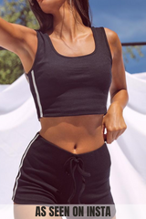 Giana Black Side Stripe Crop Top Co-ord Set