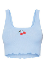 Danica Baby Blue Cherry Ribbed Vest Top