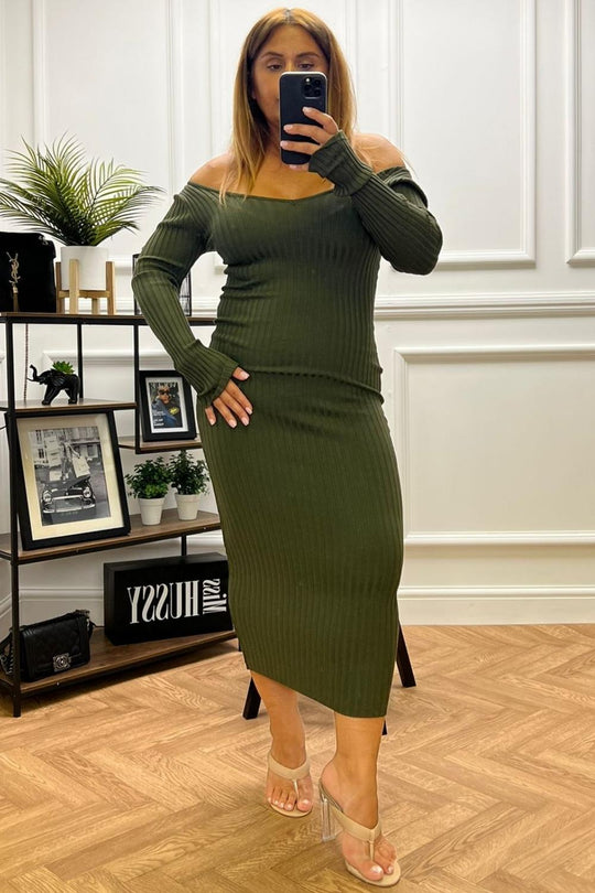 Azra Khaki Rib Knit Dress