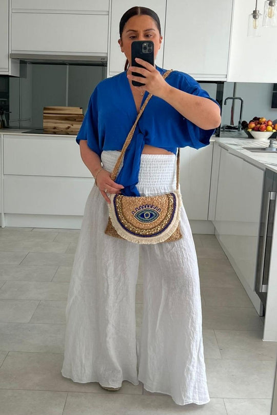 Amara Blue Cropped Tie Up Top