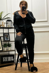 Alia Black Velvet Velour Tracksuit Loungewear Set