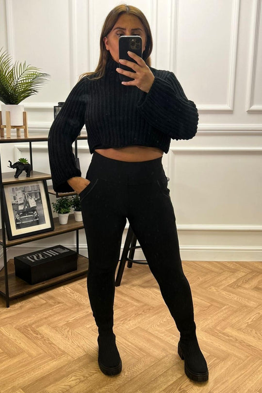 Cara Black Chunky Crop Knitted Jumper