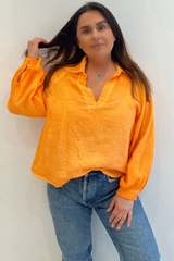 Emmie Orange Cheesecloth Shirt Blouse