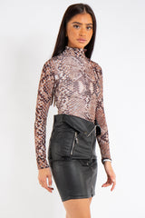 Mia Snake Print High Neck Bodysuit