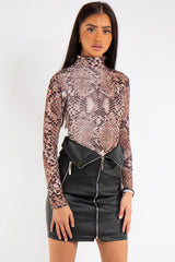 Mia Snake Print High Neck Bodysuit