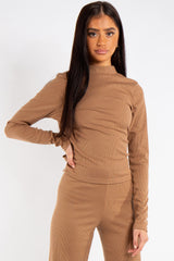 Hannah Camel Ribbed Open Tie Back Top