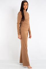 Hannah Camel Ribbed Open Tie Back Top
