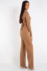 Hannah Camel Ribbed Open Tie Back Top