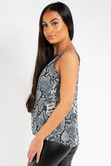 Claire Black Snake Print Lace Longline Cami Top