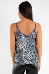 Claire Black Snake Print Lace Longline Cami Top