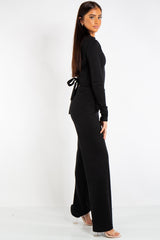 Hannah Black Ribbed Open Tie Back Top